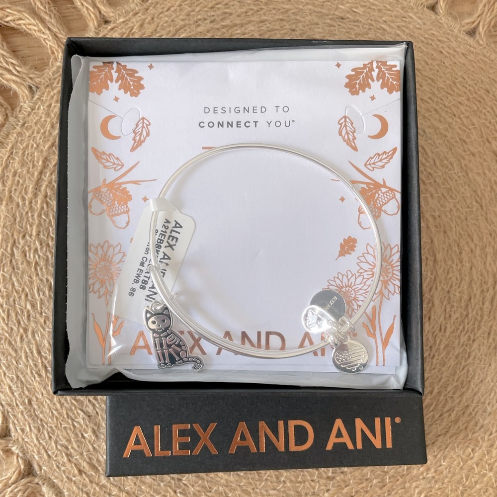 Alex and Ani silver skeleton cat bracelet